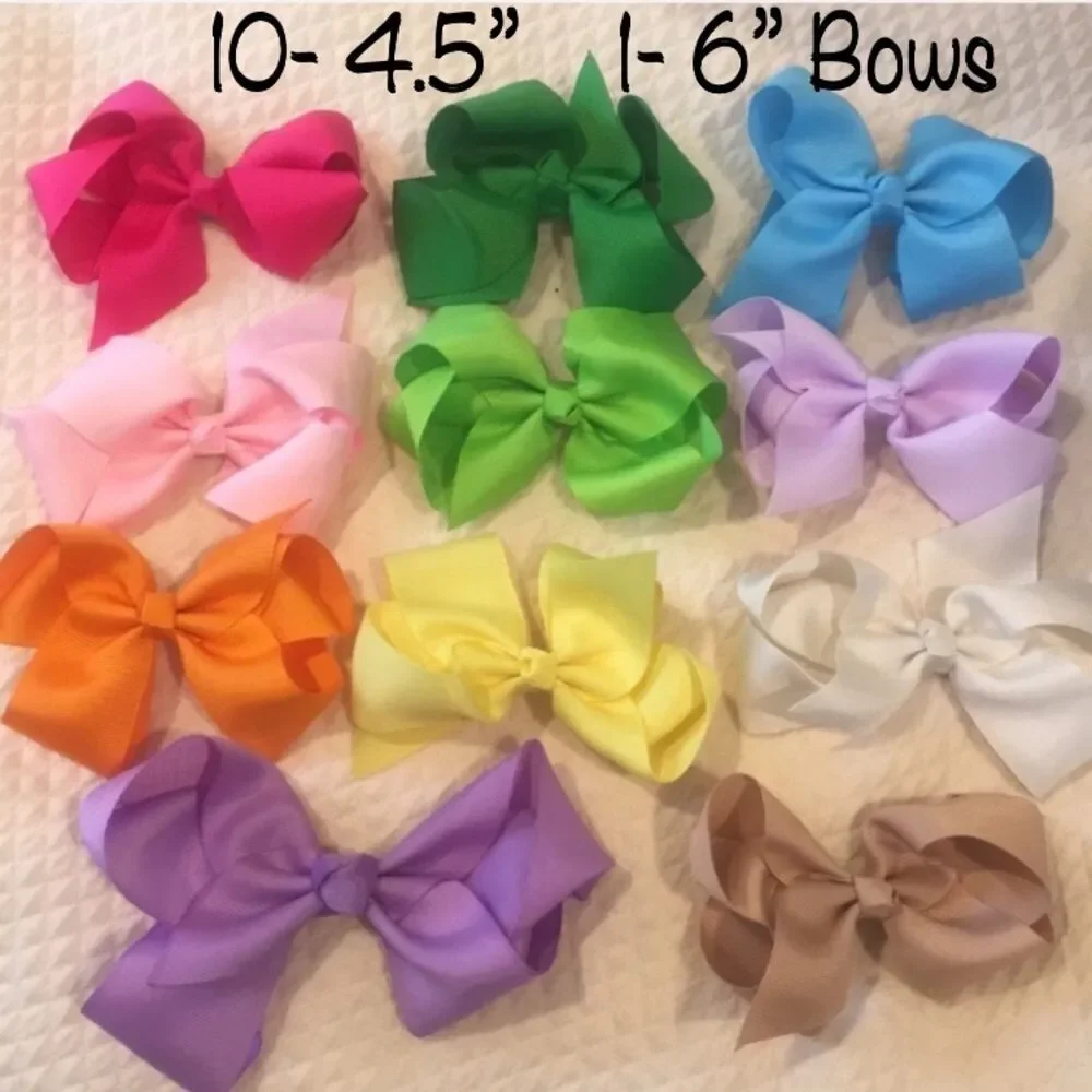 11 Rainbow Color Grosgrain Bows - 10-4.5” Bows & 1-6” Purple Bow